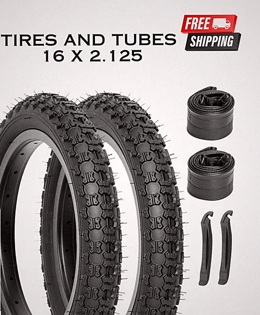 16 x 2.125 Bicycle Tires and Tubes Bundle ALL BLACK for Kids BMX, Freestyle Bike