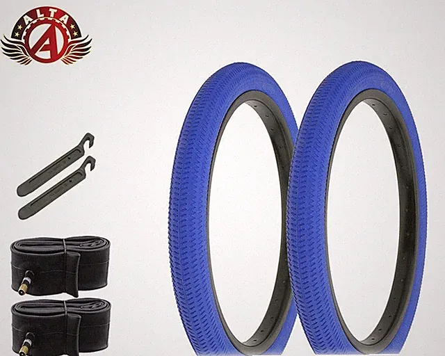 2 ALTA BICYCLE WIRE BEAD TIRE 18" X 1.95 BLUE BMX TREAD W/TUBES & PRY TIRE LEVER