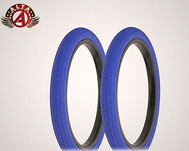 2 ALTA PERFORMANCE BICYCLE WIRE BEAD TIRE 18" X 1.95 BLUE BMX/FREESTYLE TREAD.