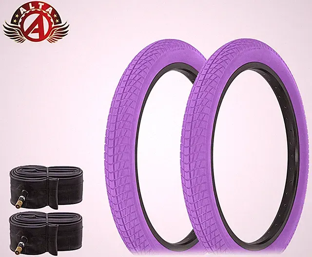 2x ALTA 20x2.40” Purple Street Park BMX Tires w/Tubes – Semi-Slick Freestyle.