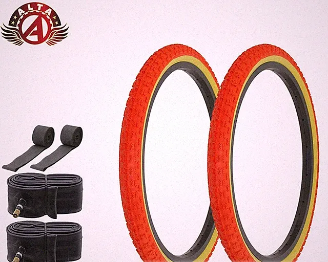 ALTA TIRES 20 x 1.75 RED/GUM HF-143G W/TUBES & RIM STRIPS.