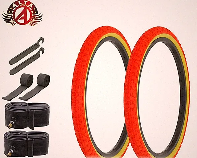 ALTA TIRES 20 x 1.75 RED/GUM HF-143G W/ TUBES, RIM STRIPS, & TIRE LEVERS.