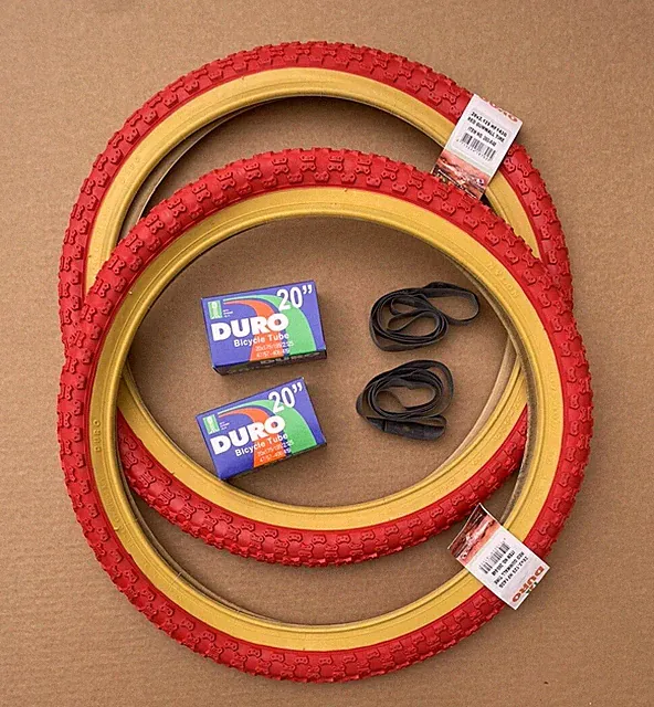 Bicycle Tires + Tubes 20 x 2.125 Red/Gum Wall BMX GT Dyno Knobby Classic Style