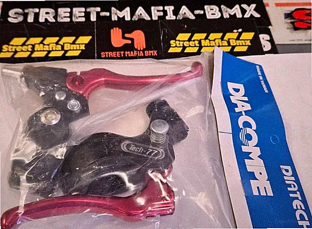 DIA-COMPE TECH 77 LOCKING BRAKE LEVERS SET black/red Fit BMX FREESTYLE BIKE new!
