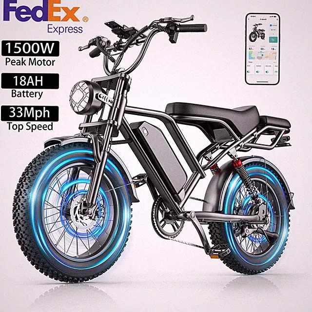 Electric Bike for Adult 1500W 70Mile 33MPH 20'' Fat Tire Off-road Mountain Ebike