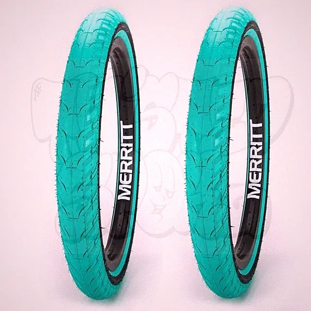 PAIR Merritt Option Freestyle BMX Bike Tires 110 PSI Aqua Fresh Teal 20 x 2.35