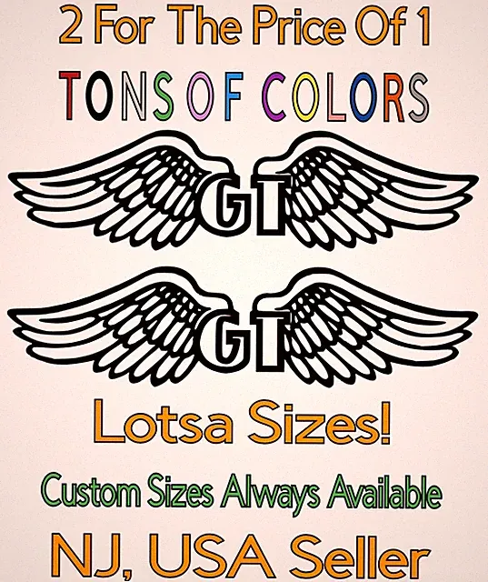 TWO GT Wings Outline Die Cut Vinyl Decals MTB Freestyle BMX VBMX Mountain Bike