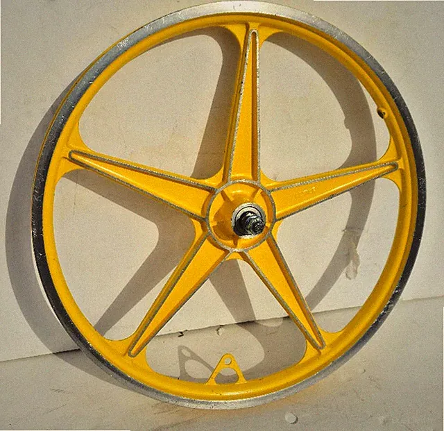 Vtg Lester Mag BMX MX Bicycle Front Wheel Yellow 5 Spoke Schwinn GT Mongoose JMC